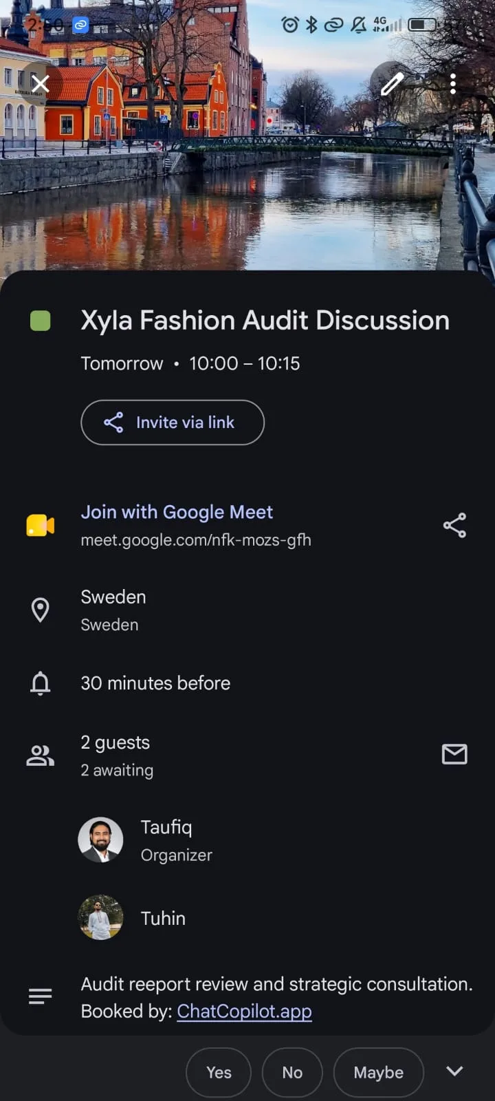 Appointment booked in Google Calendar